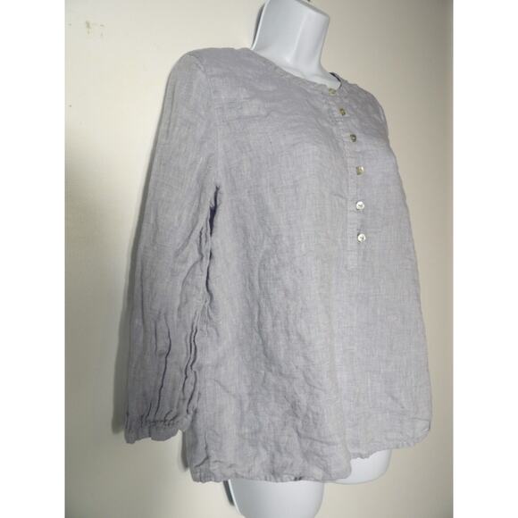 Nicole Miller Linen Tunic Medium 1/2 Button Blue Cottage Core Minimalist READ - Picture 6 of 14